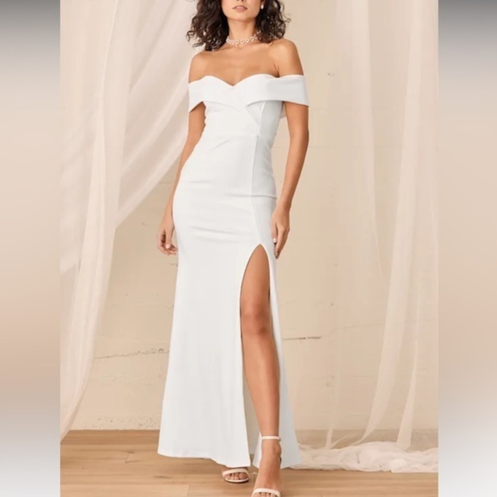 Lulus Song of Love white off the shoulder dress